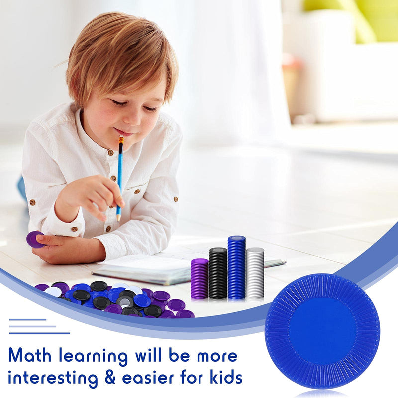 Skylety 400 Pieces Plastic Poker Chips Game Chips 4 Colors Counter Card for Kids Game Playing Learning Math Counting Bingo Game Blank Chips Card for Kids Reward, 0.86 Inch Purple, Blue, White, Black - BeesActive Australia