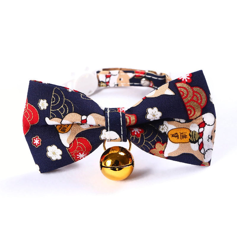 Cat Collar Bowtie, Spring Cat Collar Breakaway with Bell, 2Pack Adjustable Safety Collar for Puppy & Kitten. Navy & Red - BeesActive Australia