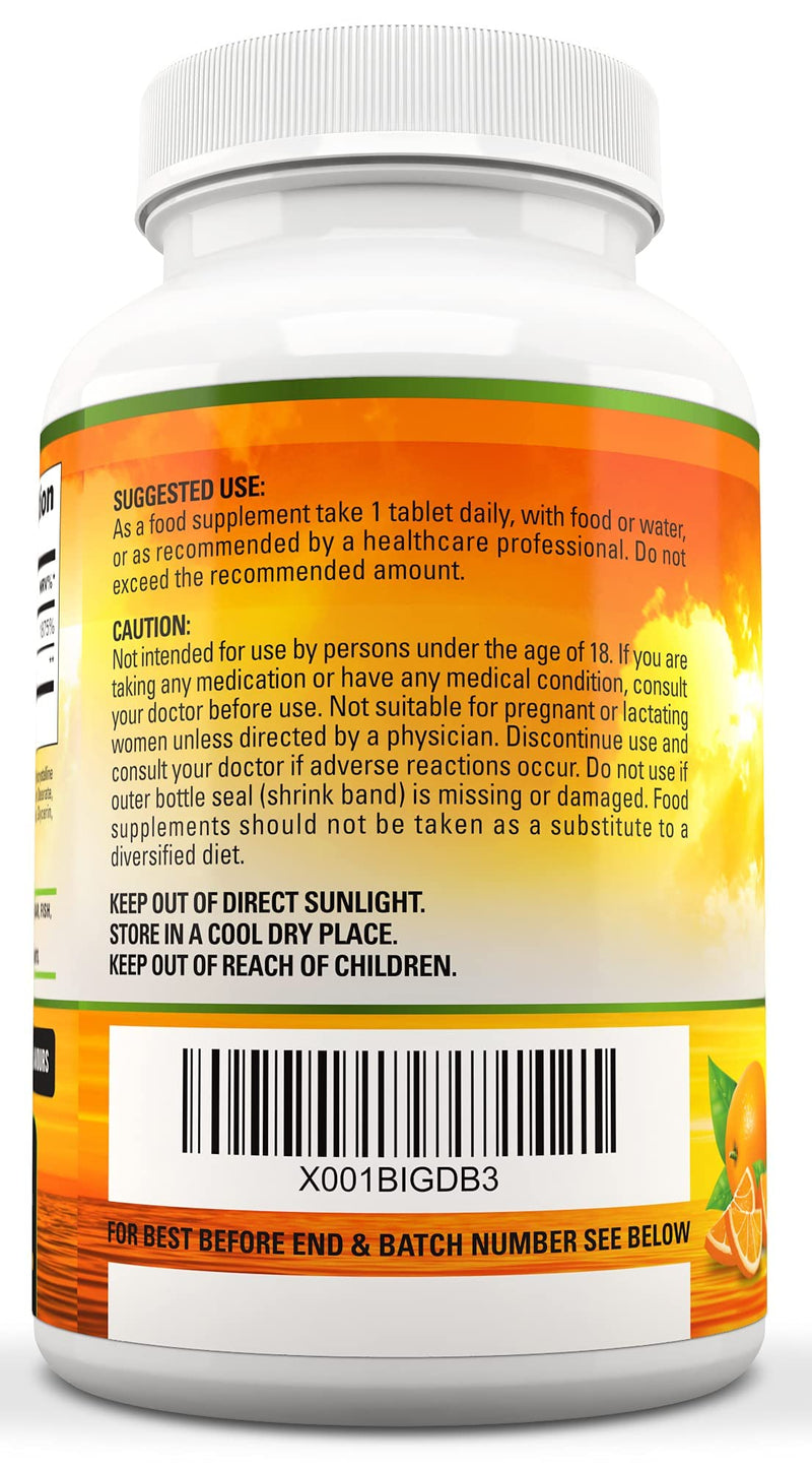 Vitamin C 1500mg per Tablet, High Strength 180 Vegan Tablets, Food Supplement, 6 Month Supply - Made in UK - BeesActive Australia