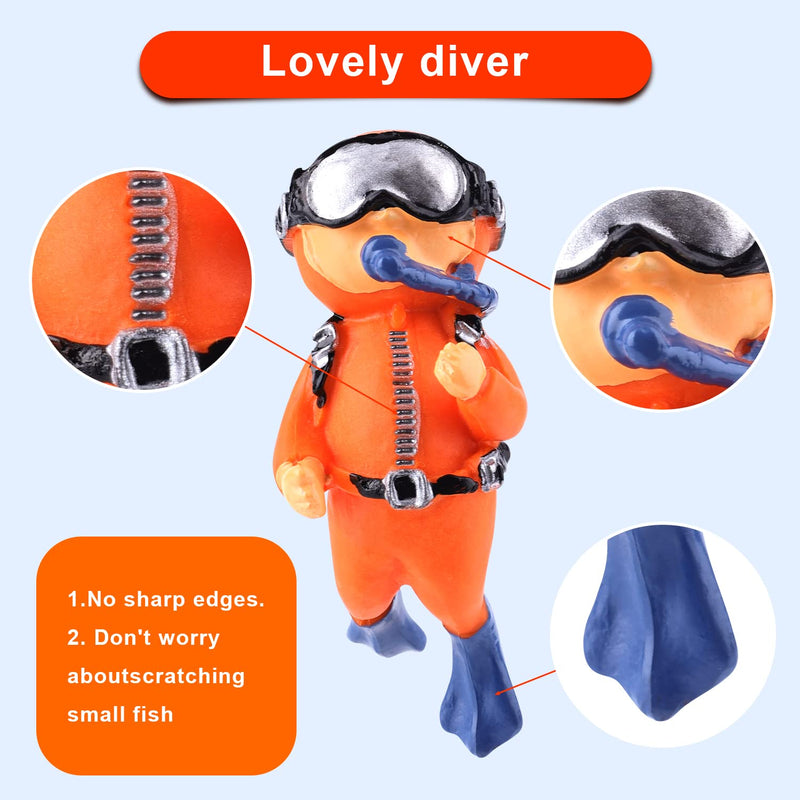 TOYMIS 2 Pack Fish Tank Decorations, Cute Little Diver Aquarium Decoration Fish Tank Aquarium Diver Ornament Floating Aquarium Accessories (Orange, Blue) - BeesActive Australia