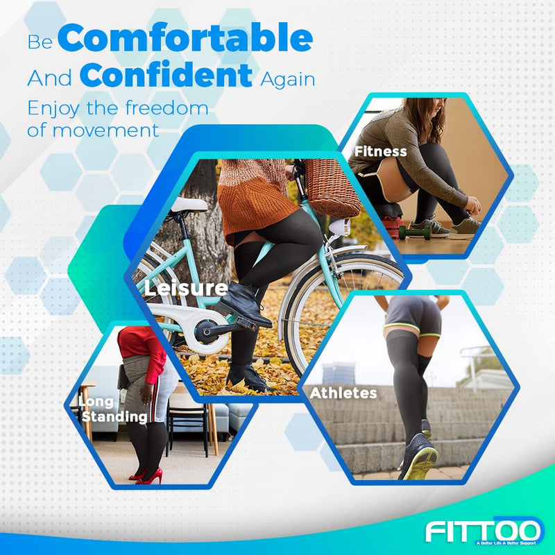FITTOO 4XL Compression Socks Thigh High Stockings, 20-30mmHg Graduated Compression Socks Plus Size for Tired, Aching Legs Fatigue & Varicose Vein Relief, Sport, Wide Calf Ankle Sock Open & Closed Toe Beige-Closed Toe Large (1 Pair) - BeesActive Australia