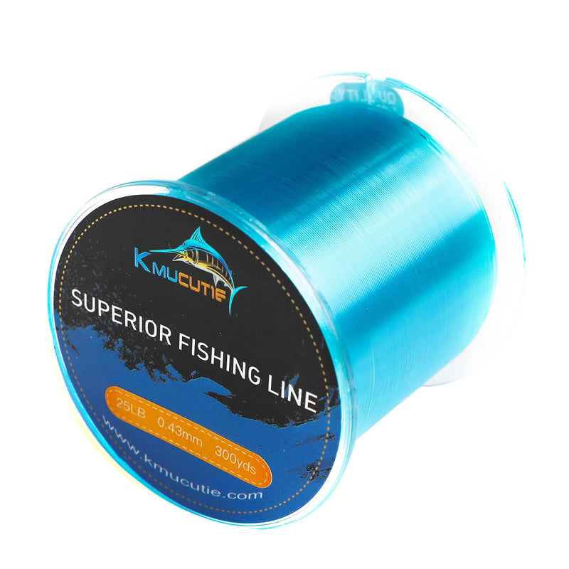 Kmucutie Fishing Line, Monofilament Fishing Line 300 Yds Ultimate Strength, Shock Absorber, Suspend in Water, Knot Friendly - Mono Fishing Line 10-40LB, blue 25LB/0.43MM/300YDS - BeesActive Australia