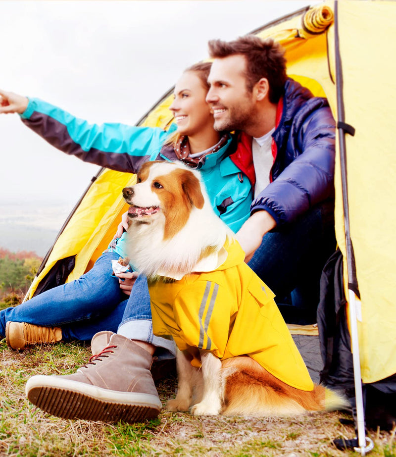 Dog Raincoat, Waterproof Hooded Dog Rain Jacket, Adjustable Dog Raincoat with Hood Leash Hole, Lightweight Pet Raincoat with Reflective Strip, Dog Raincoats for Small Medium Large Dogs XX-Large yellow - BeesActive Australia