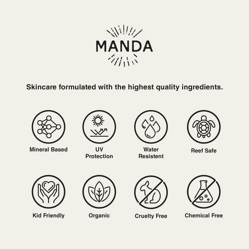 MANDA - Organic Sun Creme - Natural Sunscreen - SPF 50 - Reef Safe - Broad Spectrum Sun Lotion - 3.4oz - BeesActive Australia