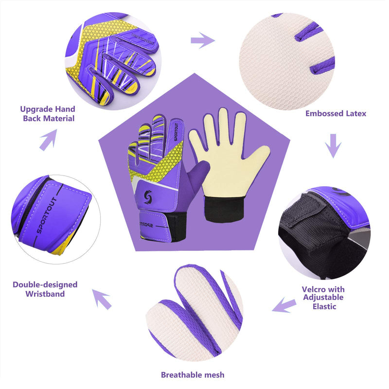 Sportout Kids Goalkeeper Gloves, Soccer Gloves with Double Wrist Protection and Non-Slip Wear Resistant Latex Material to Give Protection to Prevent Injuries Purple 7 - BeesActive Australia
