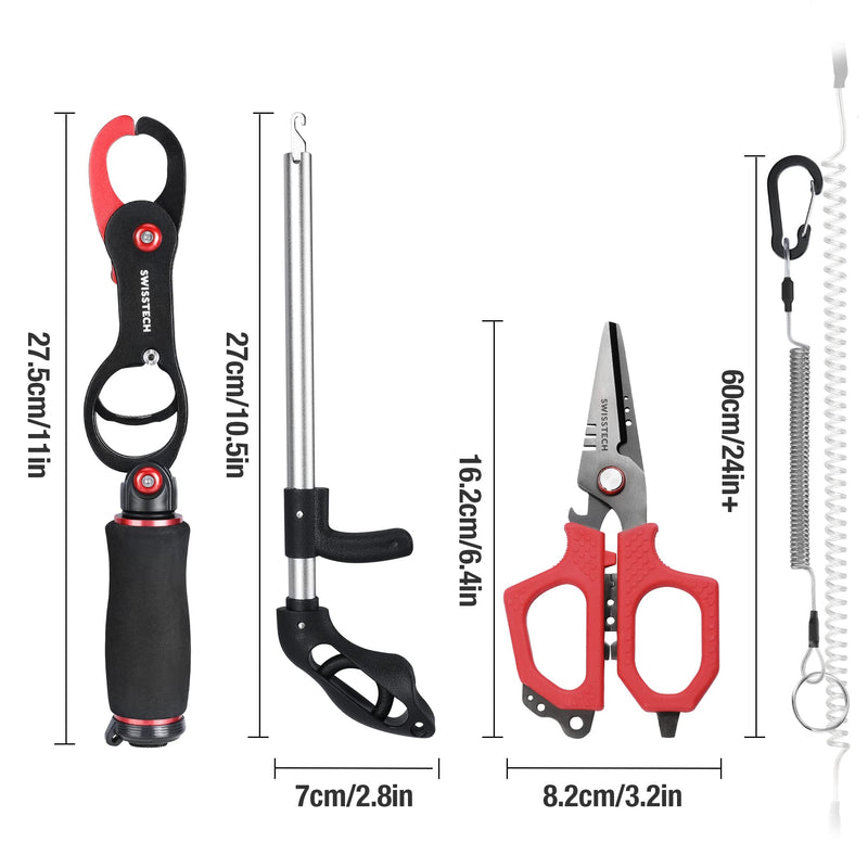 Swiss+Tech 3PC Fishing Tool Kit, Fishing Gifts for Men - Fish Lip Gripper with Scale, Multifunction Braided Line Scissors, Fish Hook Remover, Fishing Gear with Safety Coiled Lanyard - BeesActive Australia
