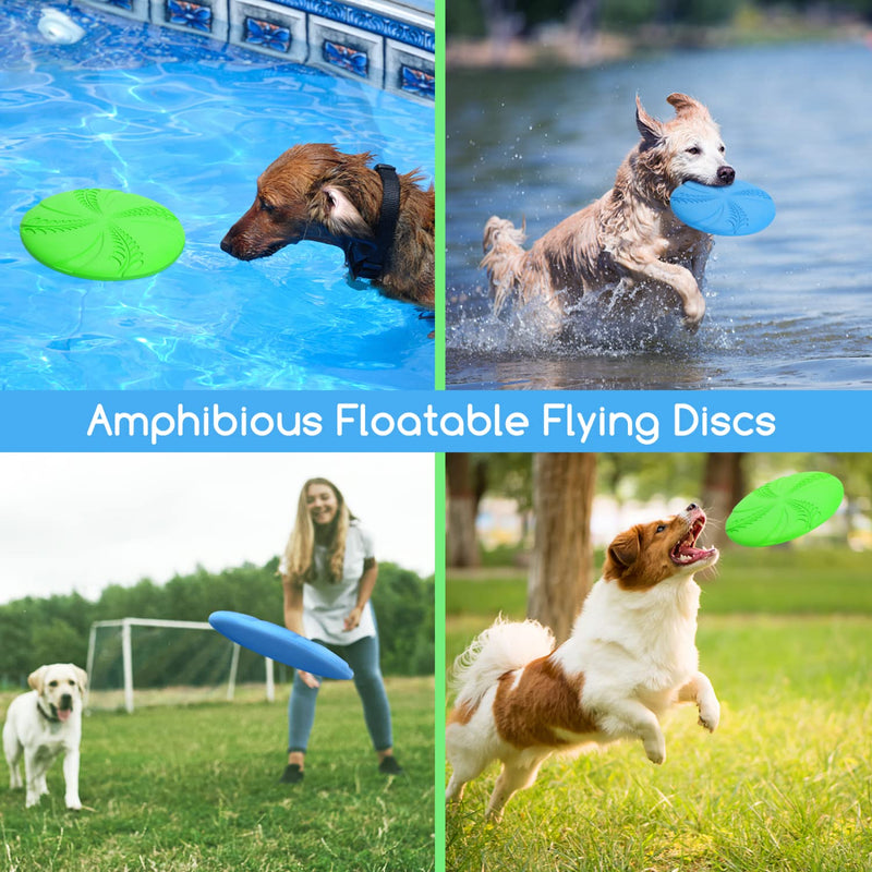 2 Pack Dog Flying Disc, Nobleza Flexible Floatable Dog Disc Toy for Long-Distance Flies and Floats, Lightweight Soft Flying Discs Toy for Small Medium Large Dogs to Fetch & Catch, Blue & Green - BeesActive Australia