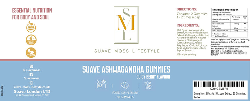 Suave Moss Lifestyle | Ashwagandha and L-Theanine Gummies | Rhodiola and Black Pepper Extract | 60 Gummies Ashwagandha Gummies - BeesActive Australia