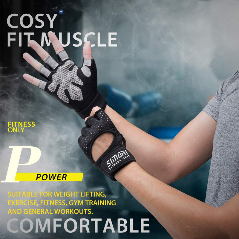 SIMARI Workout Gloves Weight Lifting Gym Gloves with Wrist Wrap Support for Men Women, Full Palm Protection, for Weightlifting, Training, Fitness,Exercise Hanging, Pull ups, Upgraded 2021 SG907 Dull Black X-Small - BeesActive Australia