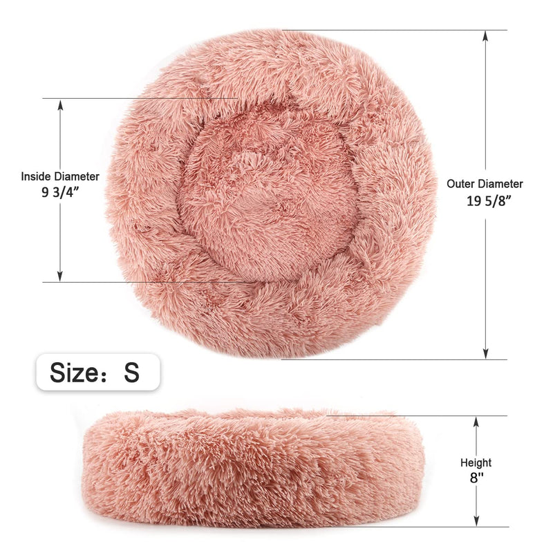 NOYAL Calming Dog Bed Donut Anti Anxiety Fluffy Dog Bed for Small Medium Dog and Cat Small 19.6'' Pink - BeesActive Australia