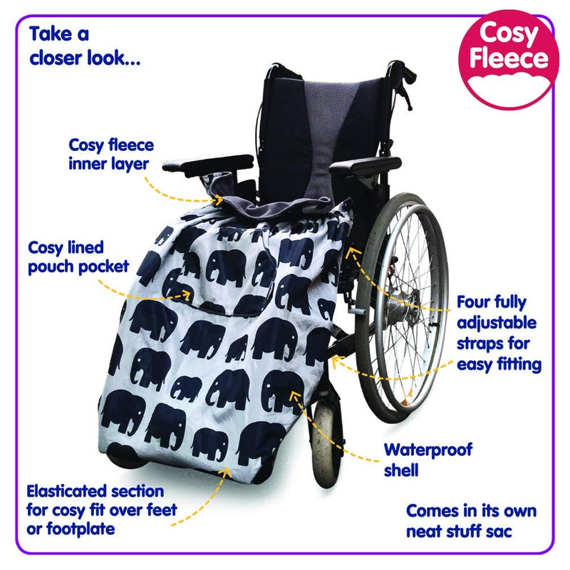Fleece-Lined Wheelchair Cosy Cover - 100% Waterproof Rain Cover for Wheelchair Users - Universal Fit for Manual and Powered Wheelchairs, Easy to Fit Wheelchair Blanket - Adult Size (Plain Black) Plain Black - BeesActive Australia
