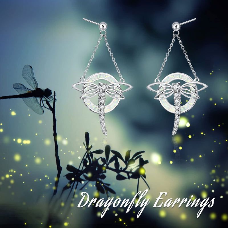 TOUPOP Dragonfly/Butterfly/Hummingbird/Elephant/Turtle Earrings Sterling Silver Animals Dangle Drop Earrings with Blue Circle Crystal Small Cute Animals Jewelry Gifts for Women Girls Friends Birthday Christmas Opal dragonfly earrings - BeesActive Australia