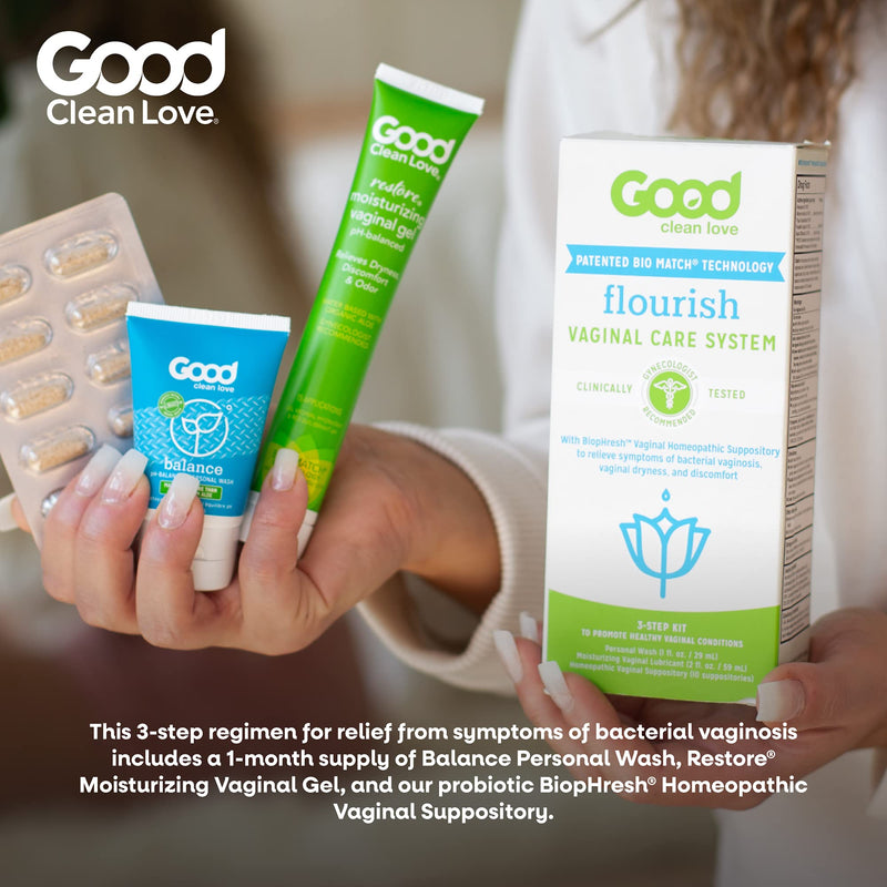 Good Clean Love Flourish Vaginal Care System, 30-Day Regimen, Relieves Itching & Irritation, Includes Personal Wash (1 Oz), Moisturizing Vaginal Gel (2 Oz) & Suppositories (10 Capsules) - BeesActive Australia