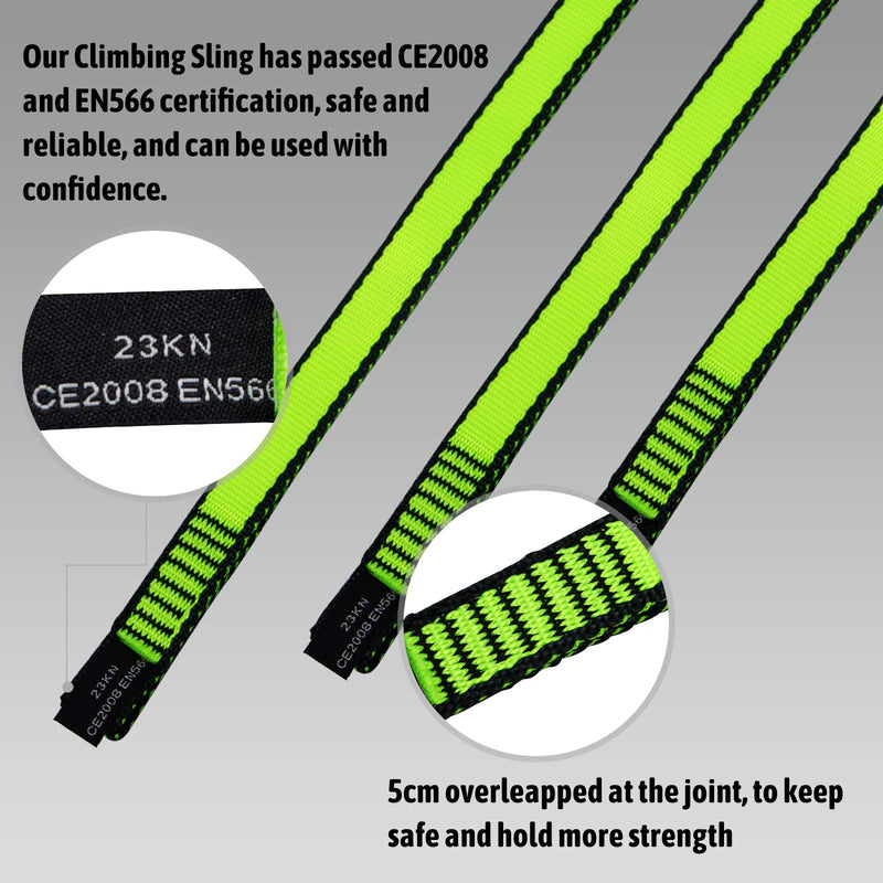 KIKIGOAL 18MM Nylon Climbing Sling Runner 23KN CE2008/EN566 Rock Climbing Webbing Straps for Outdoor Climbing, Rappelling, Swing, Yoga Hammock etc 60 CM/24 Inch 2pcs Green - BeesActive Australia