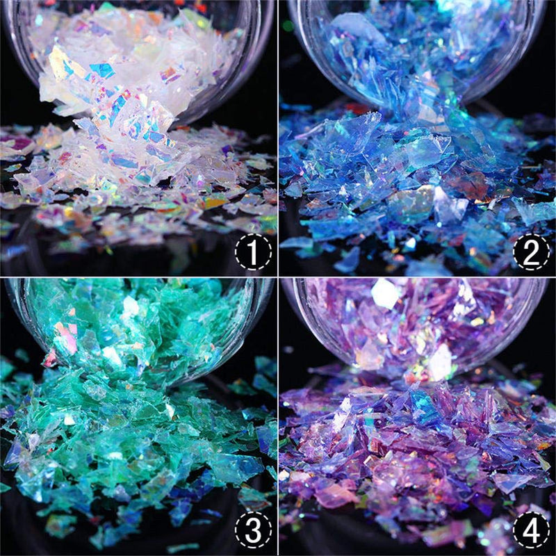 Holographic Mermaid Nail Sequins Chunky Glitter,Fluorescent Glass Paper, Ultra-Thin Iridescent Flakes Glitters Sticker, Face Eyes Body Hair Nail Art Paillette Decor(4 boxs) 4 box Fluorescent Glass Paper - BeesActive Australia