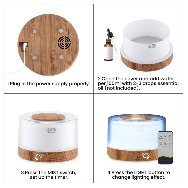 700ML Essential Oil Diffuser, Remote Control Aromatherapy Diffuser with 7 LED Light Colors, Adjustable Mist Mode and Waterless Auto-Off Oil Diffusers Humidifier, Diffusers for Home Bedroom Yoga Sleep Light Wood Grain With Remote Control - BeesActive Australia