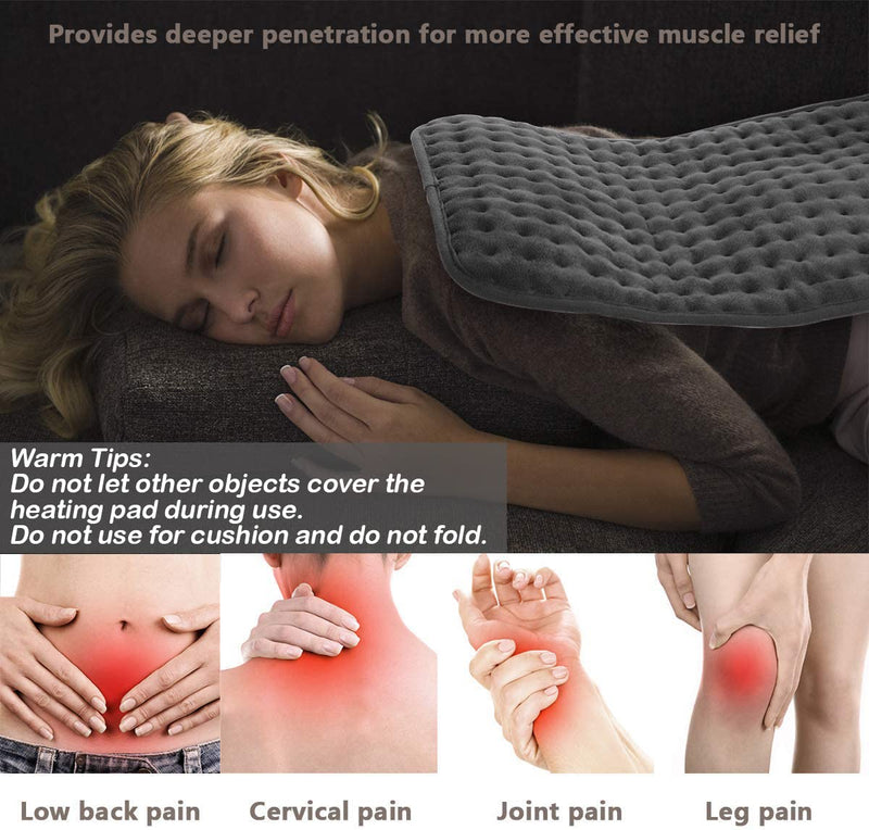 Electric Heating Pads, Heated Pad for Back Pain Muscle Pain Relieve (Dark Grey, 24"X12") Dark Grey 24"X12" - BeesActive Australia