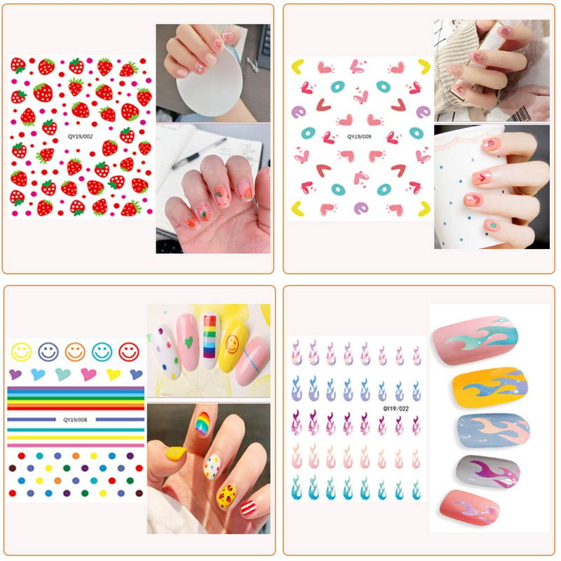 Nail Stickers for Women and Little Girls - 12 Sheets 3D Self-Adhesive DIY Nail Art Decoration Set Including Flowers Leaves Animals Plants Fruits Nail Decals for Woman Kids Girls 12 Pack - BeesActive Australia