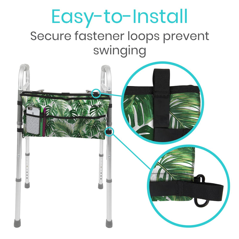 Vive Walker Bag - Accessories Wheelchair Basket Pouch (Water Resistant) - Seniors Caddy Accessory Attachment for Folding, Rolling Walkers - Carry Storage Carrier Tote - Lightweight, Universal Size Royal Palm - BeesActive Australia