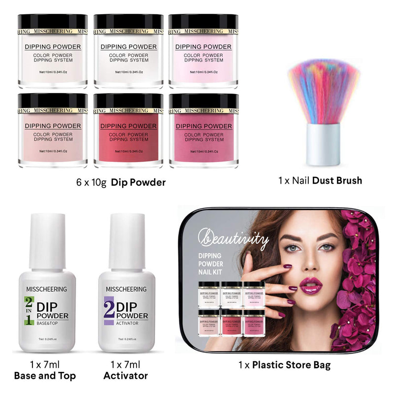 Beautivity Dipping Powder Nail Starter Kit, Acrylic Dipping System portable 6 color powder - BeesActive Australia