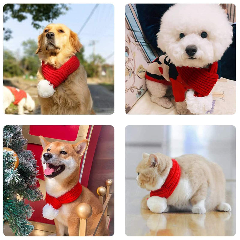 Inscape Data Christmas Dog Santa Hat with Scarf, Adjustable Santa Hat for Dog and Xmas Pet Knit Red Scarf with White Pompom Ball, Dog Winter Neck Warmer Scarf, Christmas Party Dressup L - BeesActive Australia