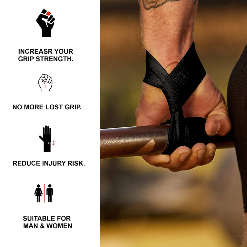 DALLX Weight Lifting Straps for Deadlifting Powerlifting Bodybuilding Gym Fitness Workout Soft Cotton Neoprene Wrist Strong Grip Support for Men and Women – Pair Black - BeesActive Australia