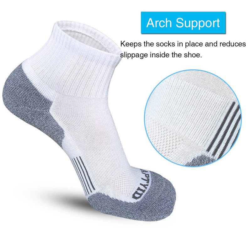 APTYID Men's Athletic Cushioned Ankle Socks (6 Pack) White/Grey 9-11 - BeesActive Australia