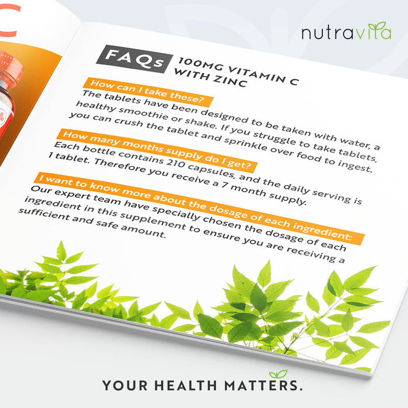 Vitamin C and Zinc Tablets - High Strength Vitamin C 1000mg with Albion� Zinc 15mg for better Absorption - 7 Month Supply - Vit C Zinc Supplements for Normal Immune System - 210 Vegan Tabs - Nutravita - BeesActive Australia