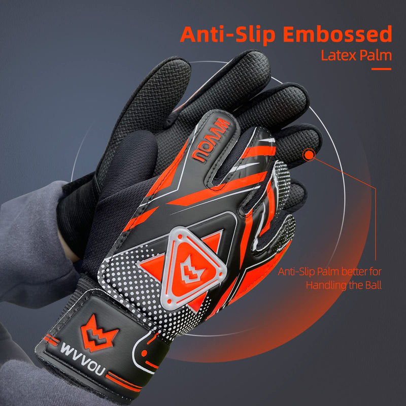 WVVOU Goalkeeper Gloves for Kids Youth, Soccer Goalie Gloves with Double Protection, Anti-Slip Soccer Gloves, Super Grip 8 Orange - BeesActive Australia