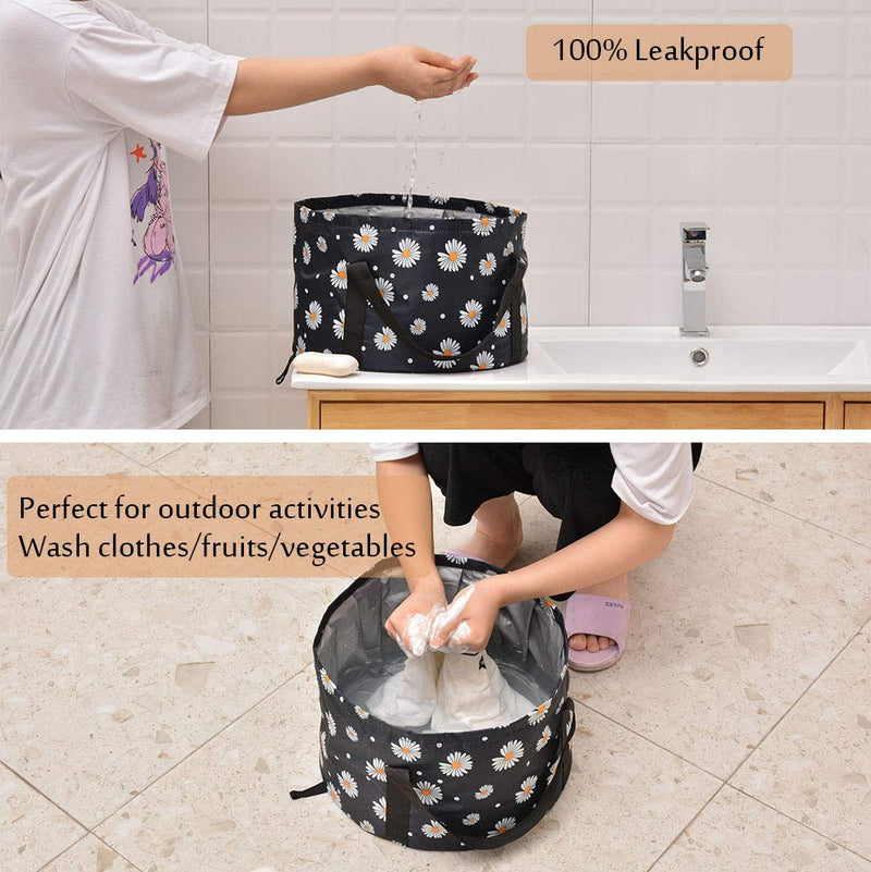 2021 New Collapsible Foot Basin, Portable Foot Bath Tubs for Soaking Feet, Foot Spa, Outdoor Folding Bucket for Camping Hiking Fishing Washing Black Flower - BeesActive Australia