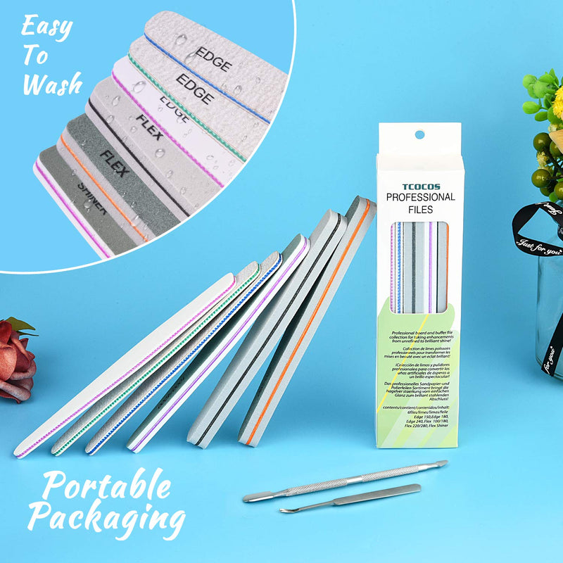 Nail Files, 8PCS Emery Boards for Nails with Stainless Steel Cuticle Pusher and Dead Skin Fork for Acrylic/Natural/Gel Nails (100/150/180//240/220/280/1000/4000 Grit) 7.09in*3.54in*0.72in - BeesActive Australia