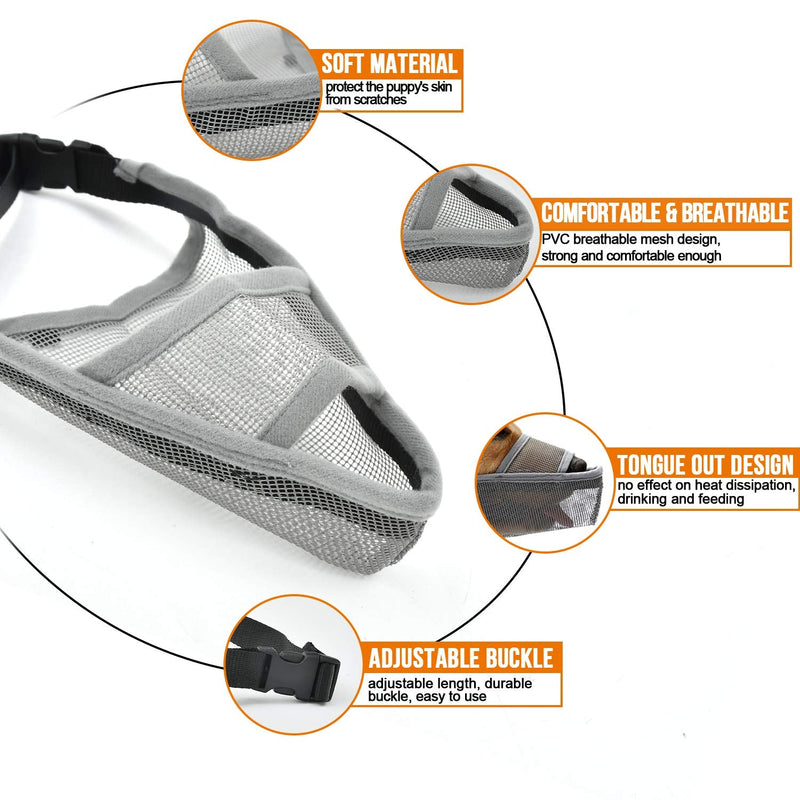 TANDD Dog Muzzle Soft Nylon Muzzle, Adjustable Breathable Mesh Dog Muzzle for Anti-Biting Anti-Barking Licking Medium Grey - BeesActive Australia