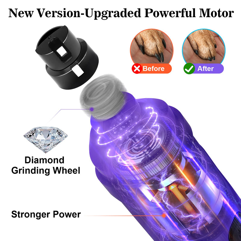 BOUSNIC Dog Nail Grinder with 2 LED Light - Super Quiet Pet Nail Grinder Powerful 2-Speed Electric Dog Nail Trimmer File Toenail Grinder for Puppy Small Medium Large Breed Dogs & Cats Purple - BeesActive Australia