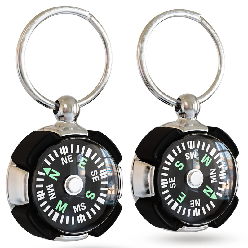 Mini Compass Keychain for Camping Climbing Hiking Traveling Shaped Small Keychain Pocket Style Metal Compass (2 Pack) - BeesActive Australia