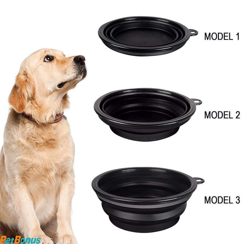 PetBonus 2-Pack Silicone Collapsible Dog Bowls, BPA Free Dishwasher Safe, Portable Foldable Expandable Travel Bowl, Food Water Feeding Cup Dish for Dogs Cats with 2 Carabiners Small Black + Black - BeesActive Australia