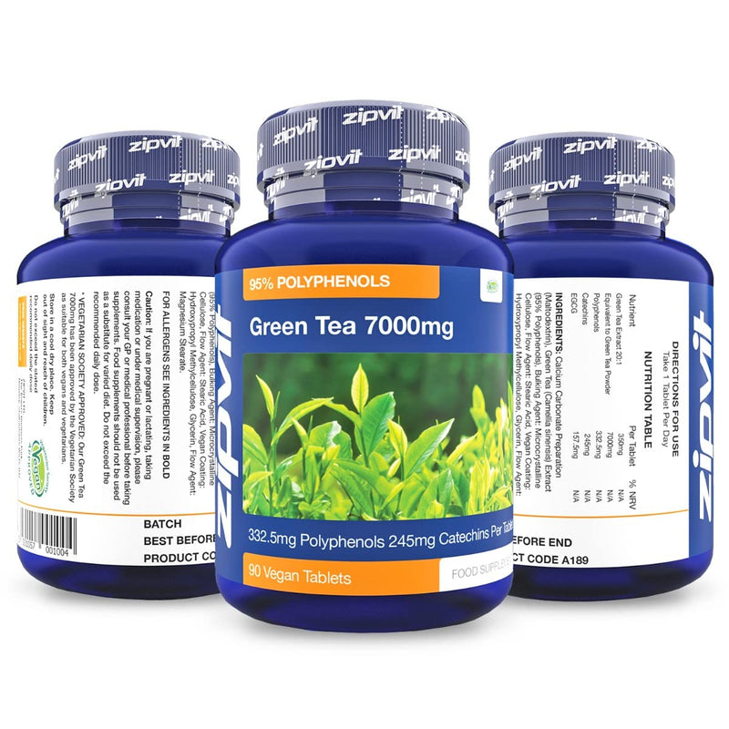 Green Tea Extract 7000mg Antioxidant, 95% Polyphenols. 90 Vegan Green Tea Tablets. 3 Months Supply. - BeesActive Australia