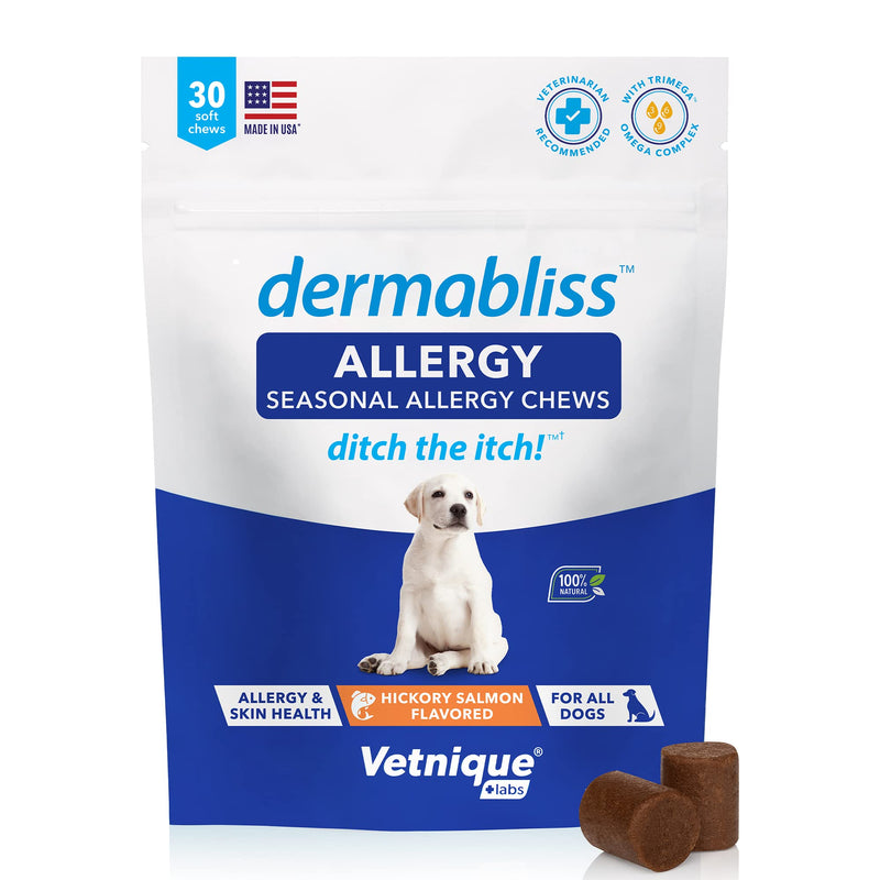 Dermabliss Allergy Chews 30 Ct and Glandex Anal Gland Support Chews 30 Ct Bundle Dog Vitamins & Supplements, Anal Gland Dog Treats with Probiotics, Dog Allergies Skin Treatment Soft Chew - BeesActive Australia