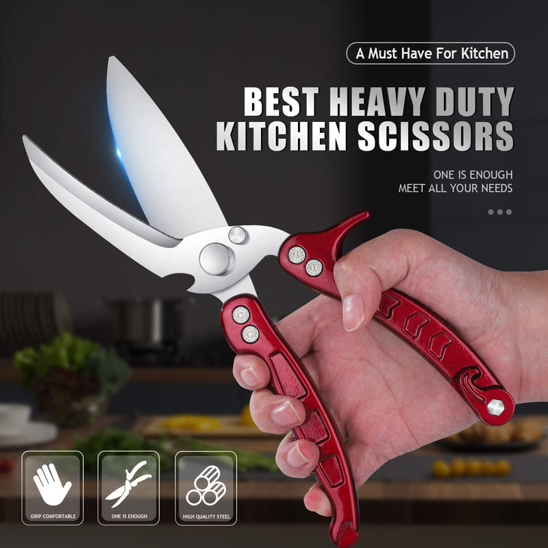 DRAGON RIOT Heavy Duty Poultry Shears - A Must Have Kitchen Shears for Chicken and Meat Cutting - Dishwasher Safe and Stainless Food Kitchen Scissors for Thanksgiving(Burgundy) Burgundy - BeesActive Australia