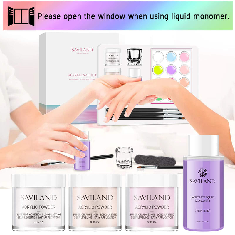 Saviland Acrylic Powder and Liquid Set - Clear Pink Nude Acrylic Nail Kit Powder with Liquid Monomer polymer Acrylic Nail Brushes For Professional Beginners Acrylic Nail Extension kit - BeesActive Australia