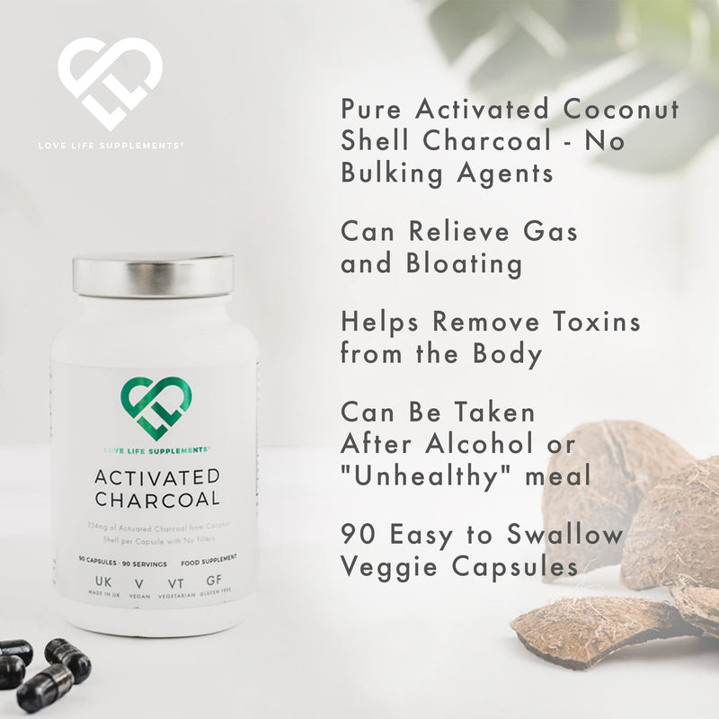 High Strength Activated Charcoal Capsules | 334mg Per Capsule (not Tablets) | 3 Month Supply | for Bloating Relief, Gas, Digestion, Flatulence, Detox | 100% Coconut Charcoal - BeesActive Australia