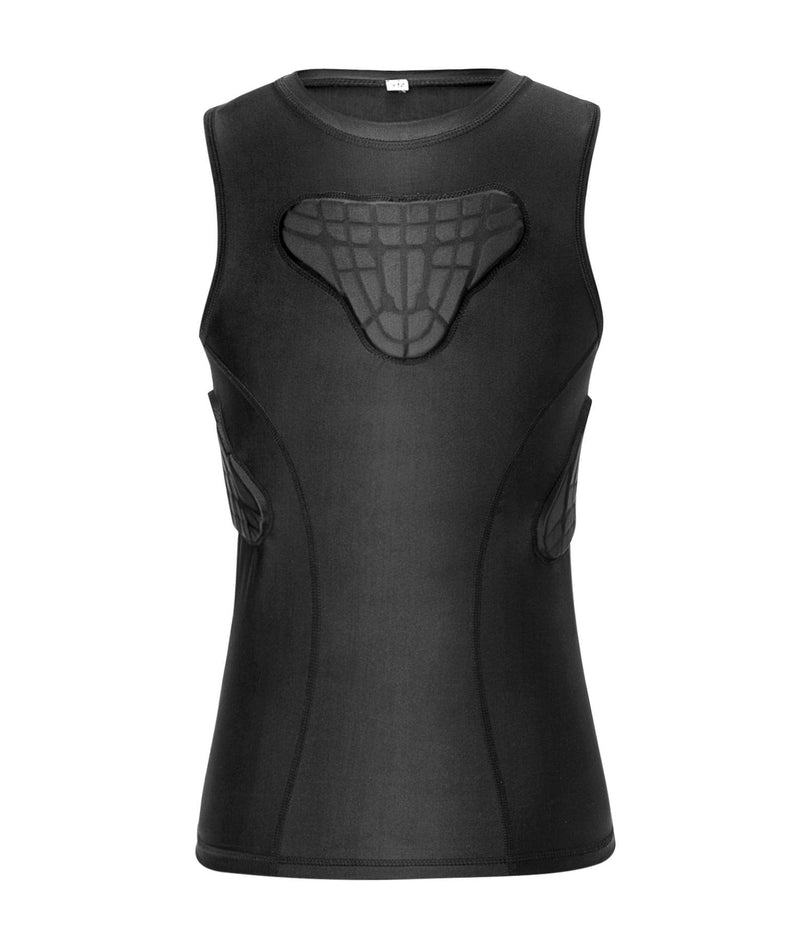 [AUSTRALIA] - TUOY Youth Padded Shirt Chest Rib Protector Heart Guard Sternum Protective Compression Shirt for Baseball Football Basketball Lacrosse Black Small 