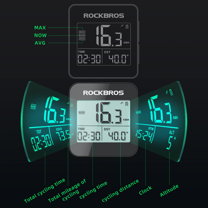 ROCKBROS GPS Bike Computer with Mount, Accurate Bike Speedometer Wireless with Automatic Backlight, Bicycle Odometer IPX6 Waterproof and 600mAH Battery Large Display Screen - BeesActive Australia