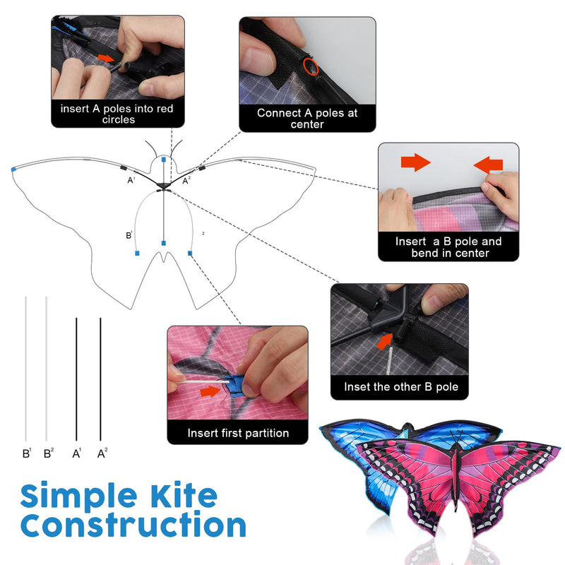 TOY Life Butterfly Kite for Kids Easy to Fly Large Kids Kite - Kites for Kids and Adults Easy to Fly Big Beach Kites for Kids Age 4-8-12 Idea Gift for Children Outdoor Game Activities Beach Trip 2 Pack - BeesActive Australia