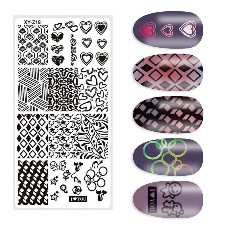 DANNEASY 6Pcs Nail Plate Stamping Set 1Nail Stamper 1Scraper 1Storage Bag Shape Splice Stripe Lace Design Nail Template Image Plate Manicure Stamp Kit Kit 1 - BeesActive Australia