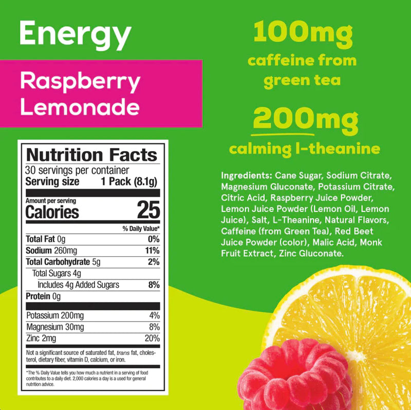 Hydrant Energy, Individual Caffeinated Hydration Powder Stick Packets with 100mg of Caffeine, Electrolytes, and L-Thenanine (Raspbery Lemonade, 30 Count) Raspberry Lemonade 30 Servings (Pack of 1) - BeesActive Australia