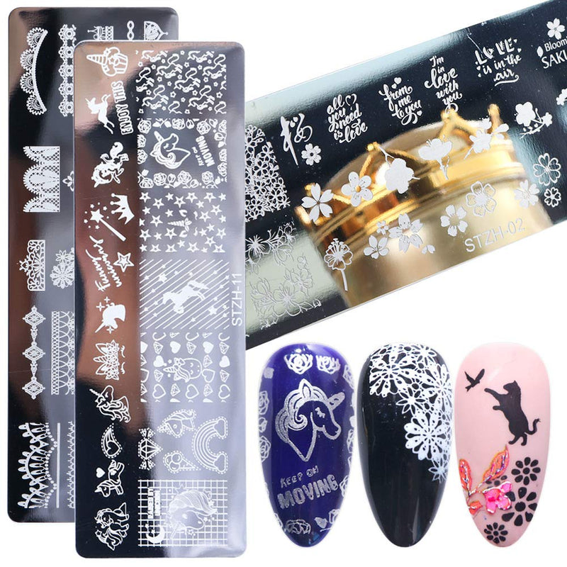 Wokoto 6Pcs Nail Art Stamping Plates Set With Unicorn Flower Honeybees Design Nail Image Stamper Template For Nail Salon Manicure Accessories KIT2 - BeesActive Australia