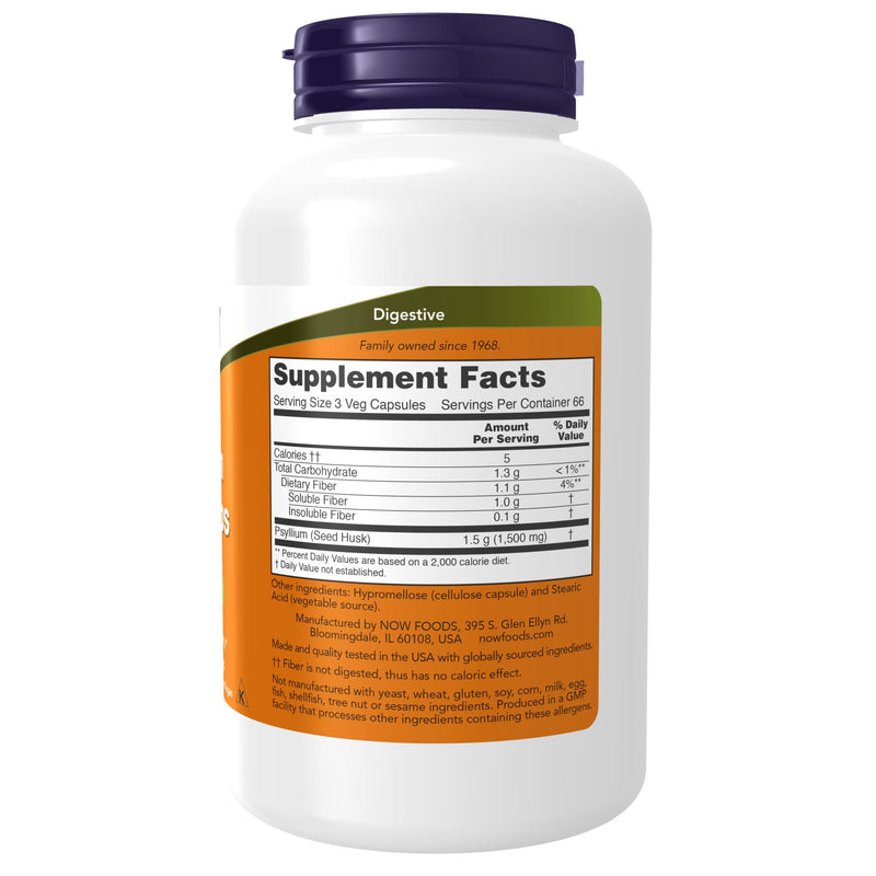 NOW Supplements, Psyllium Husk Caps 500 mg, Non-GMO Project Verified, Natural Soluble Fiber, Intestinal Health*, 200 Veg Capsules 200 Count (Pack of 1) - BeesActive Australia