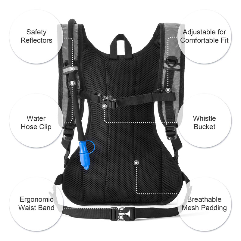 MIRACOL Hydration Backpack with 2L BPA-Free Bladder Lightweight Hydration Pack for Running Hiking Climbing Biking Cycling Skiing A-Grey - BeesActive Australia