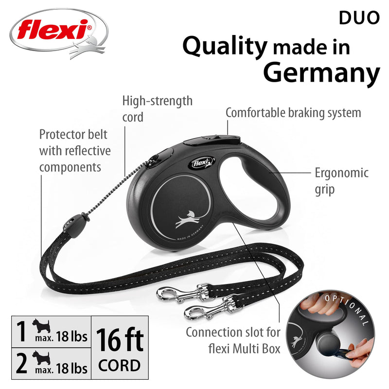 FLEXI 25210854: Classic Duo Cord Dog Leash, Blk 18 Lbs 16Ft - BeesActive Australia