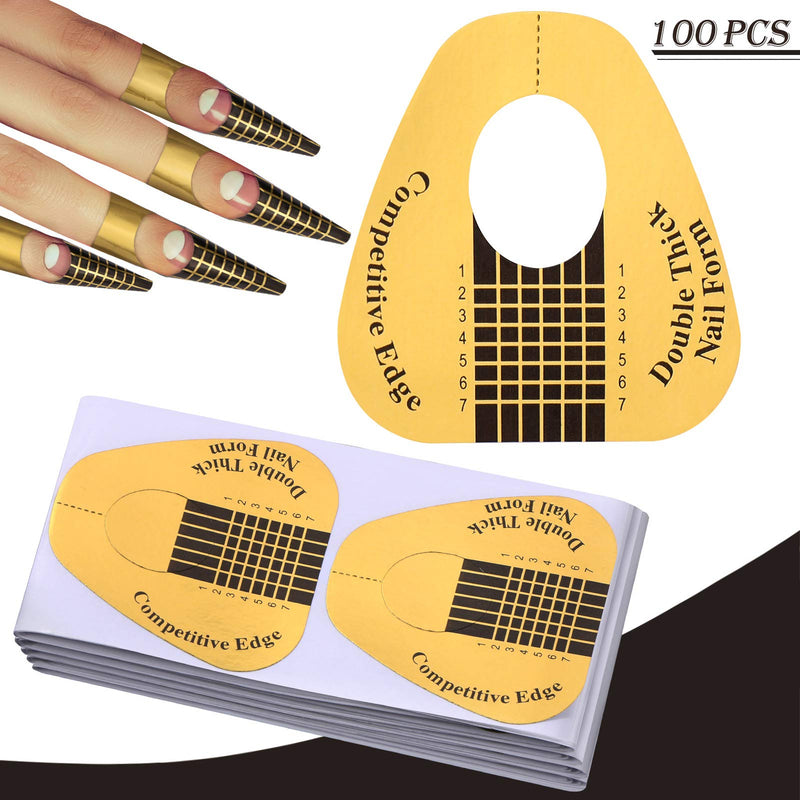 MIKIMIQI Dual Nail Forms Set 120Pcs Stiletto Gel Nail Molds 100PCS Nail Art Extension Guide Form Tool 5Pcs Poly Gel Quick Building Nail Tips Clip 1Pc Dual-Ended Brush Nail File - BeesActive Australia